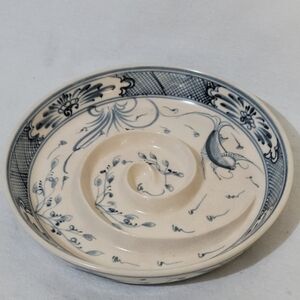 Elegant Blue and Cream Ceramic Plate